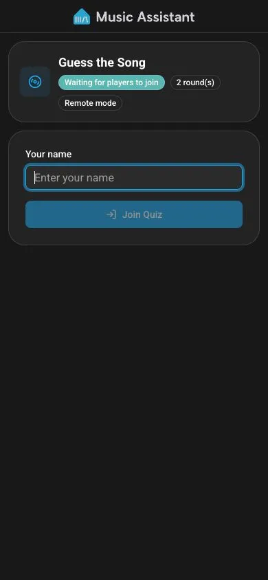 The Music Quiz guest join screen on a phone