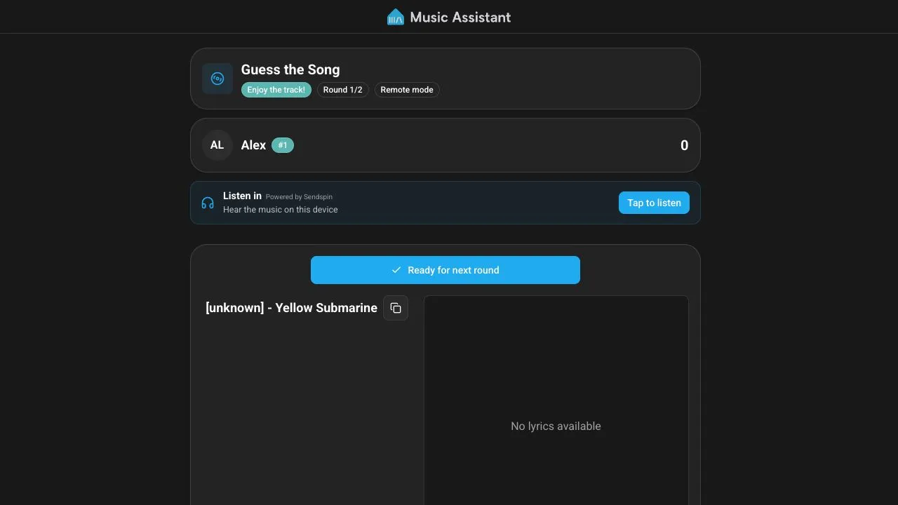 The Music Quiz player view during an answer reveal