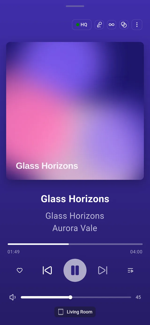 Now playing on a phone, with the album cover, progress and playback controls