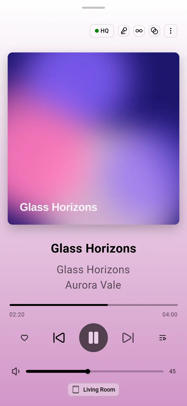 Now playing on a phone, with the album cover, progress and playback controls