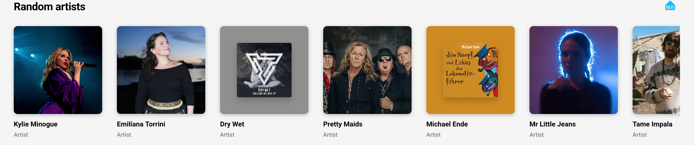 Random Artists row on the Discover page