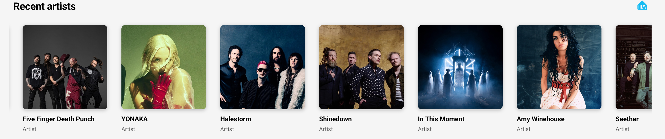 Recent Artists row on the Discover page