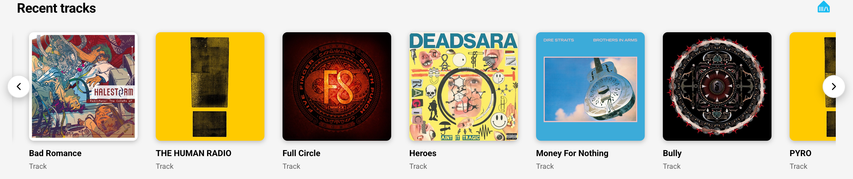 Recent Tracks row on the Discover page